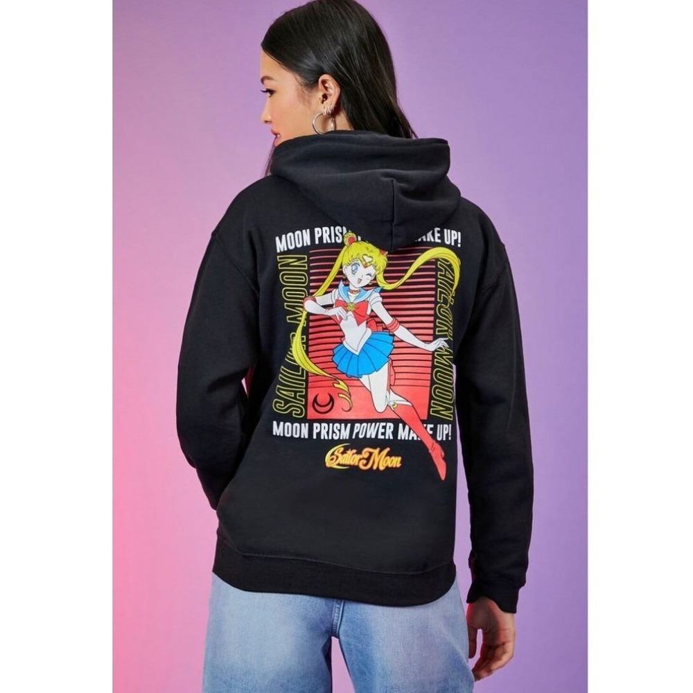 Sailor Moon Black Graphic Hoodie Moon Prism Power Anime Pullover Womens Small